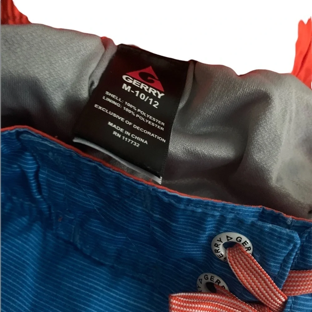 Gerry Gear | Youth Boys Swim Trunks Medium Blue Ocean Hot Orange Striped
